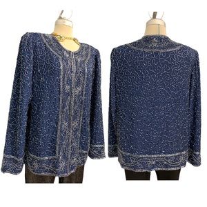 Gorgeous Elegant Blue Long Sleeves Beaded Embellished Jacket Size M/L